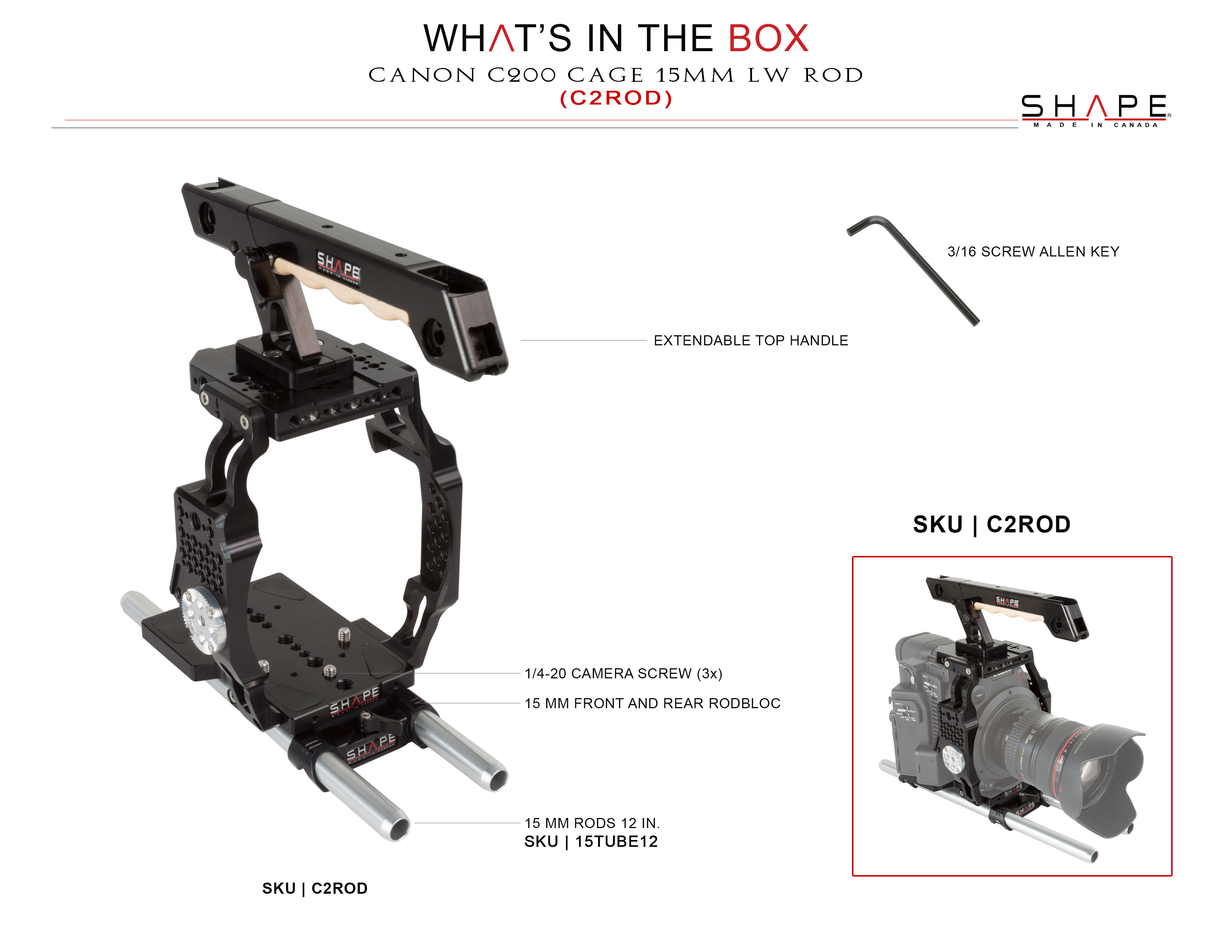 Shape CANON C200 CAGE 15MM LWBASE WITH TOP HANDLE