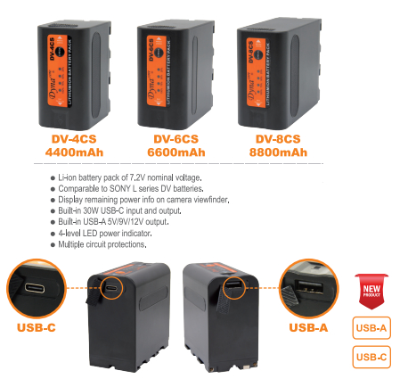 Dynacore DV-4CS Sony L Series 4400mAh USB-A/C out akku