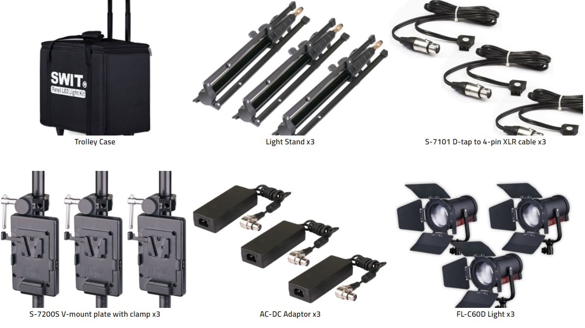 Swit FL-C60D 3KIT Set of 3 x 60W LED Spotlight, 25