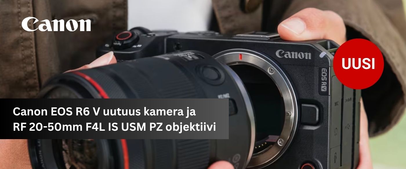 Canon EOS R6 V uutuus kamera ja RF 20-50mm F4L IS USM PZ objektiivi
