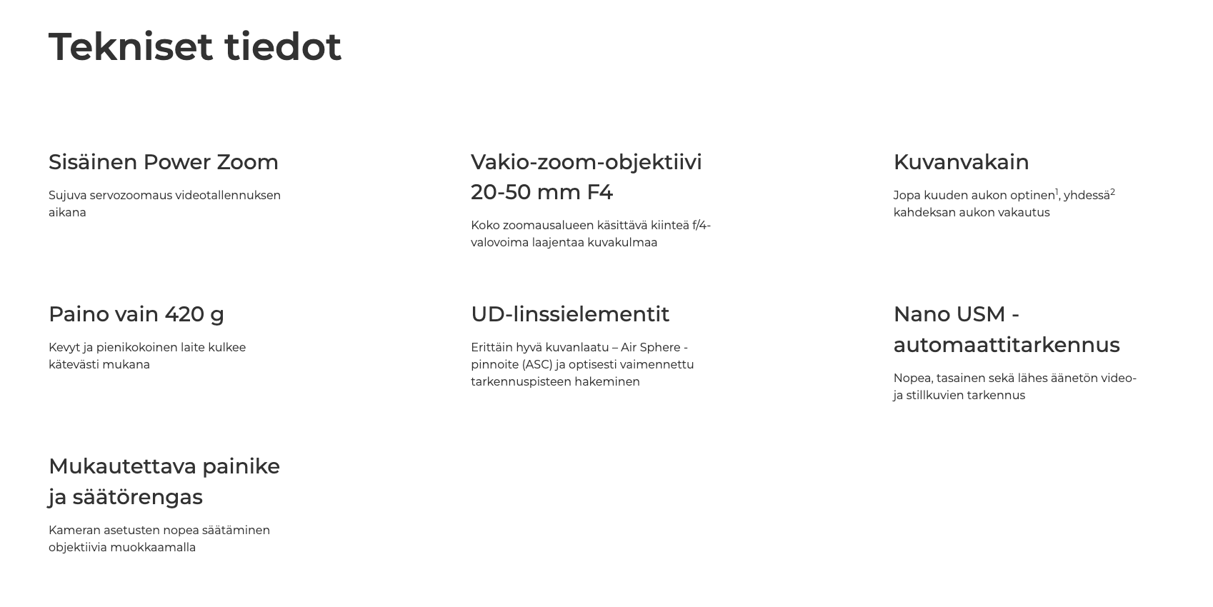 Canon RF 20-50mm F4L IS USM PZ objektiivi tärkeimät ominaisuudet