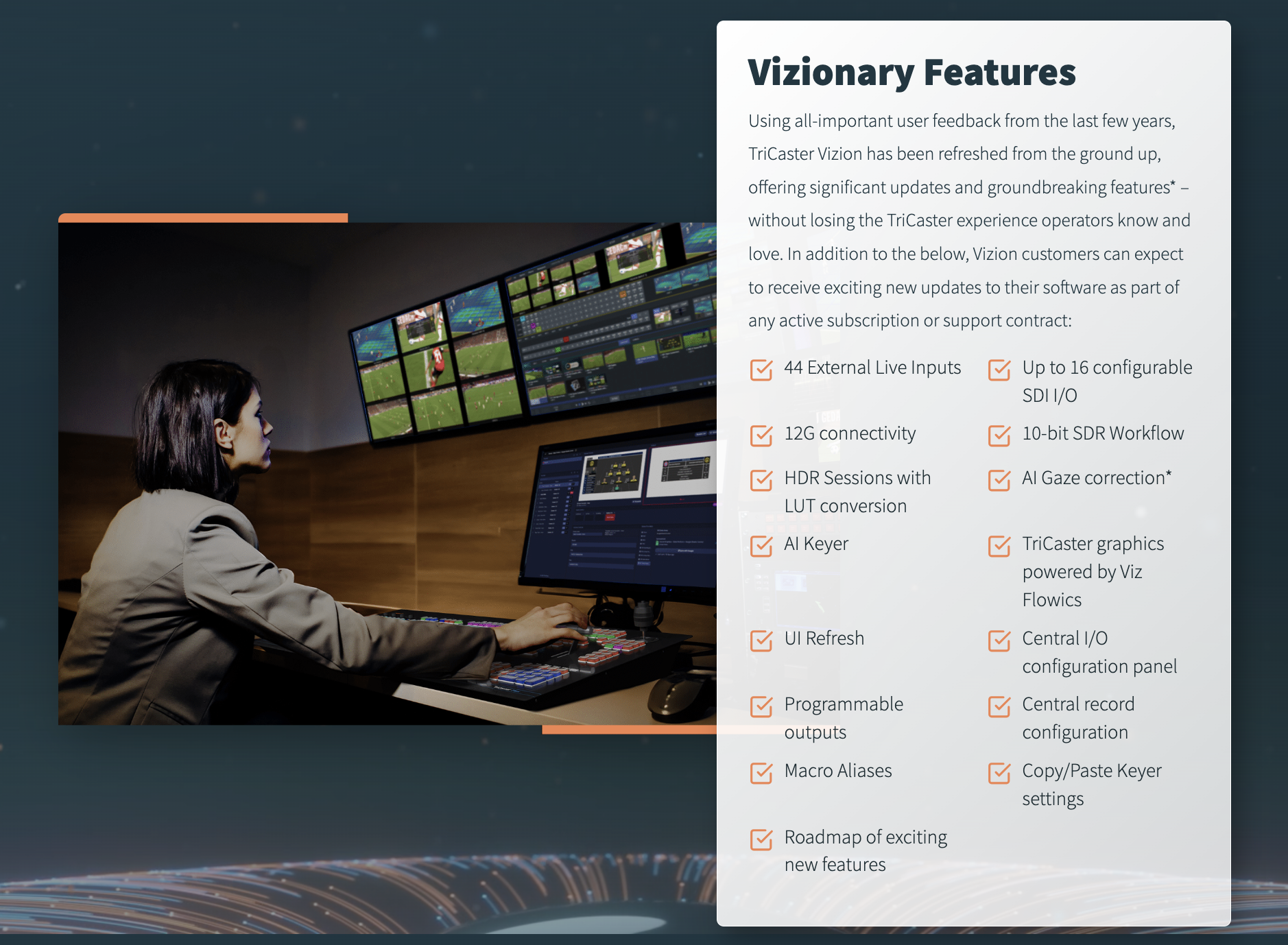 Tricaster Vizion ominaisuudet